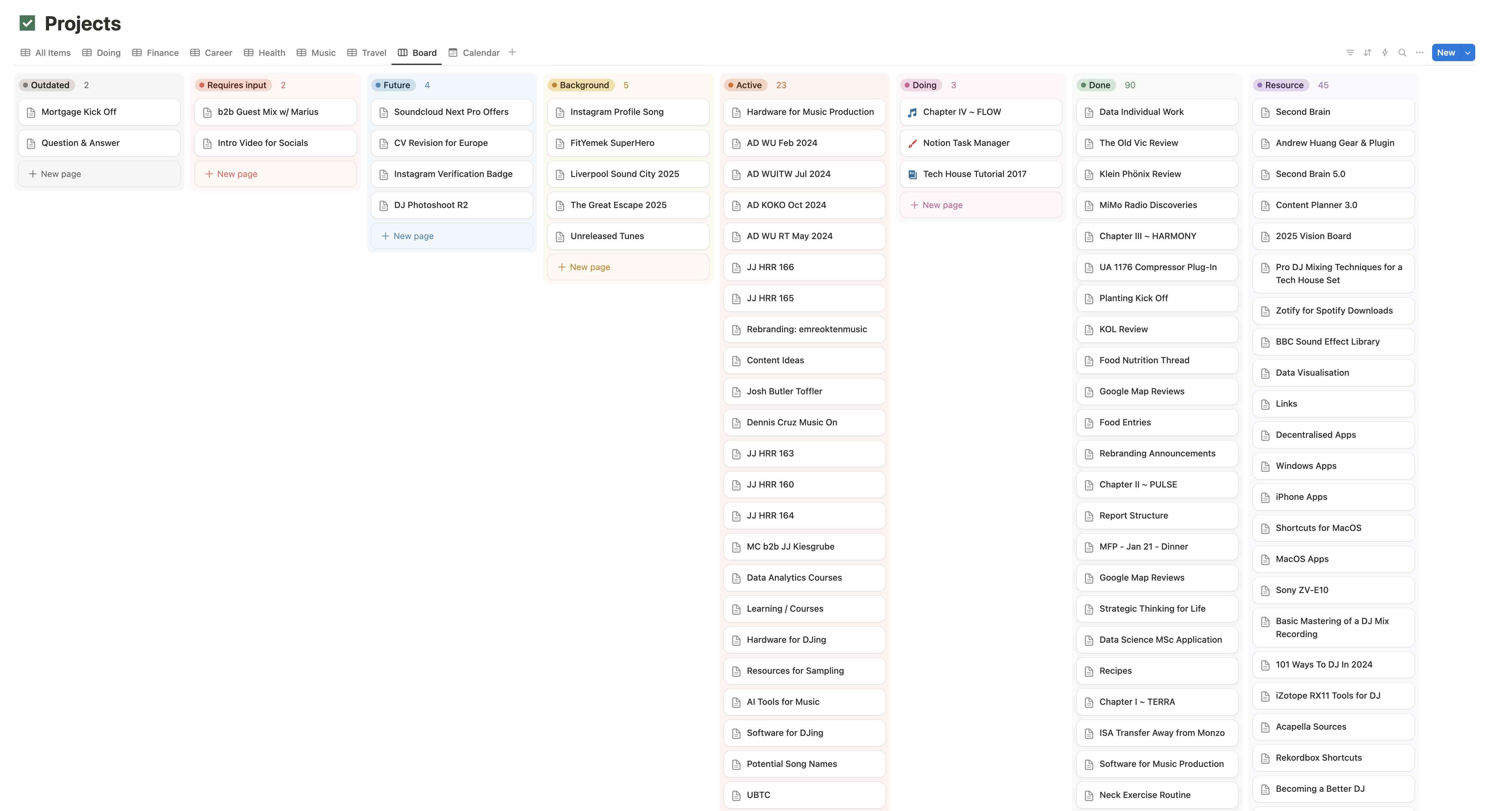 Notion database, board view